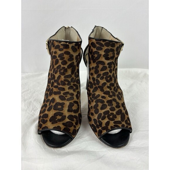 Louise et Cie Peeptoe Booties Heels Leopard Animal Print Brown Black 8.5 B Calf - Picture 12 of 16